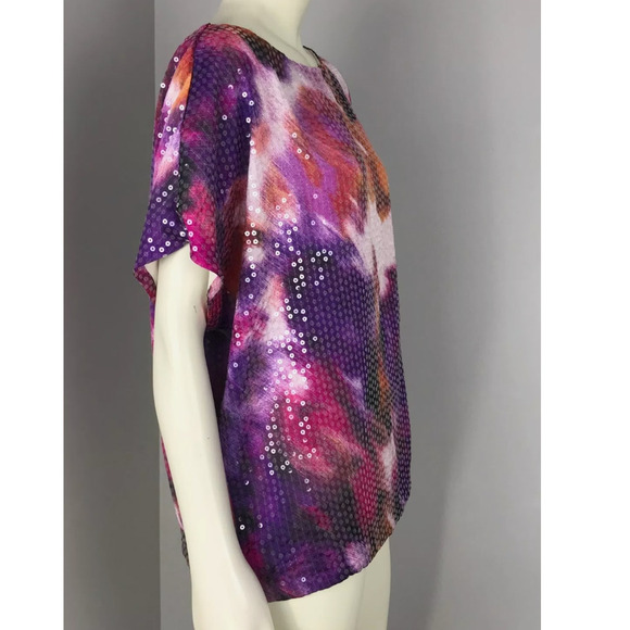 Vince Camuto Womens Multicolor Sequins Short Sleeve Top Size M - Picture 4 of 8